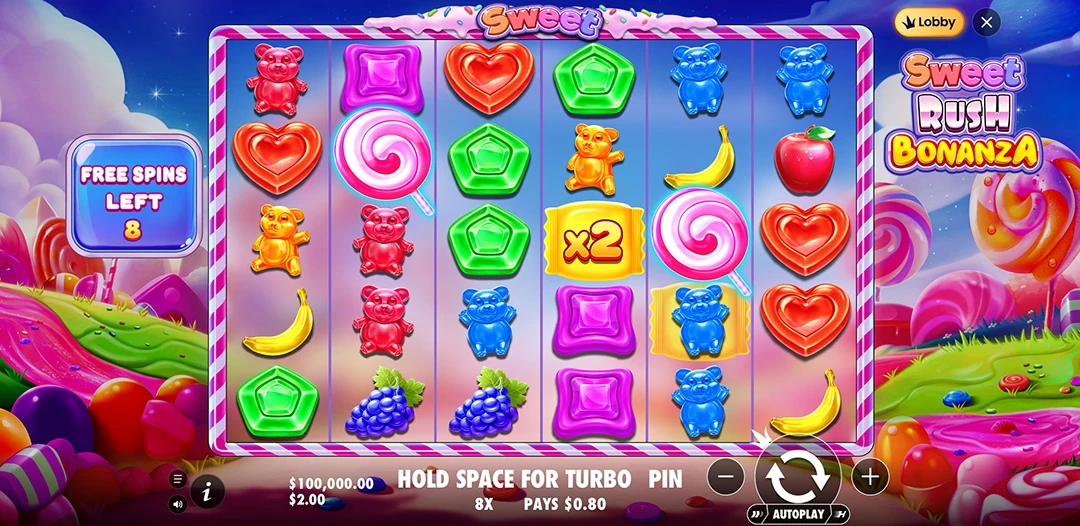 Sweet Rush Bonanza free spins feature playthrough