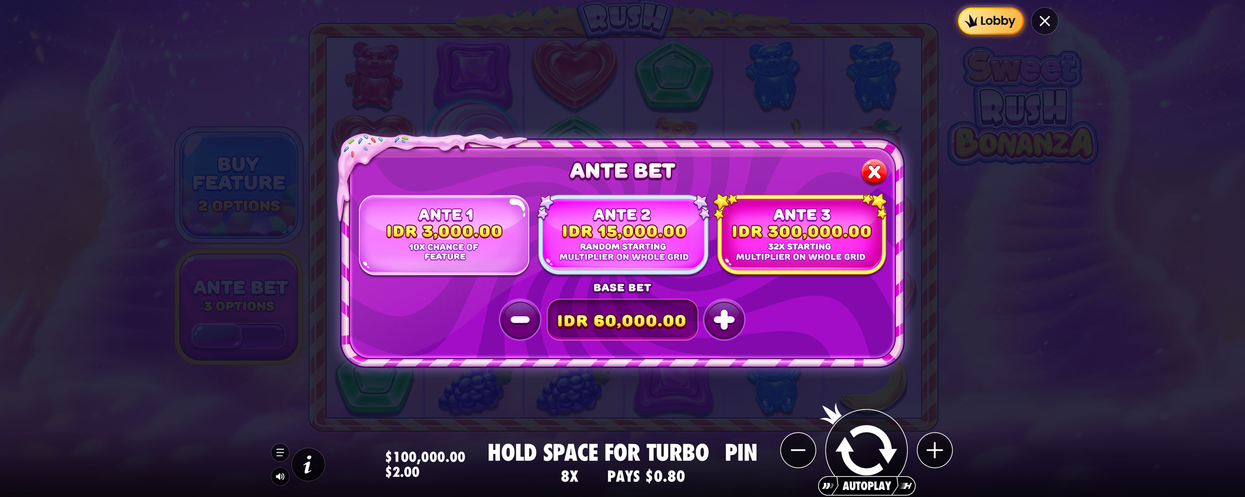 Sweet Rush Bonanza Ante Bet Feature