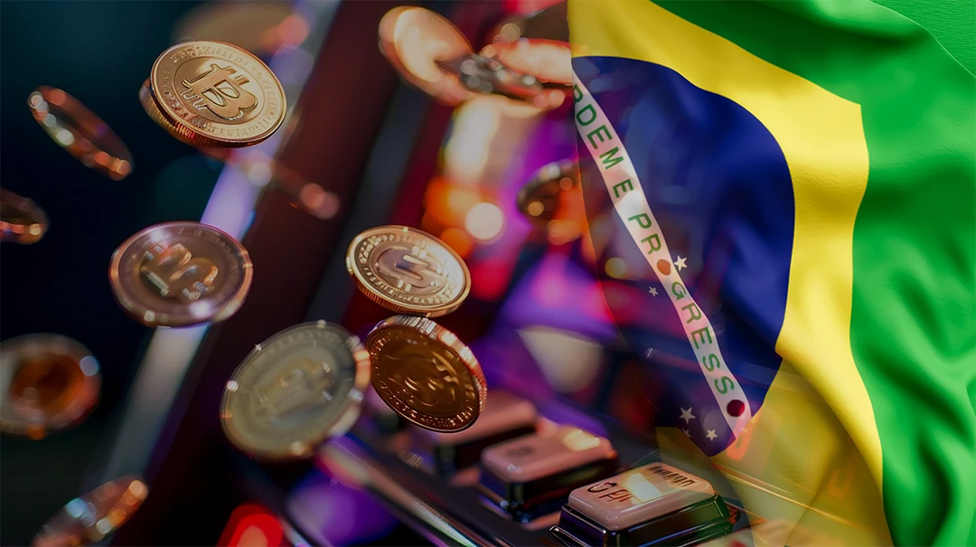 Crypto coins and Brazilian flag