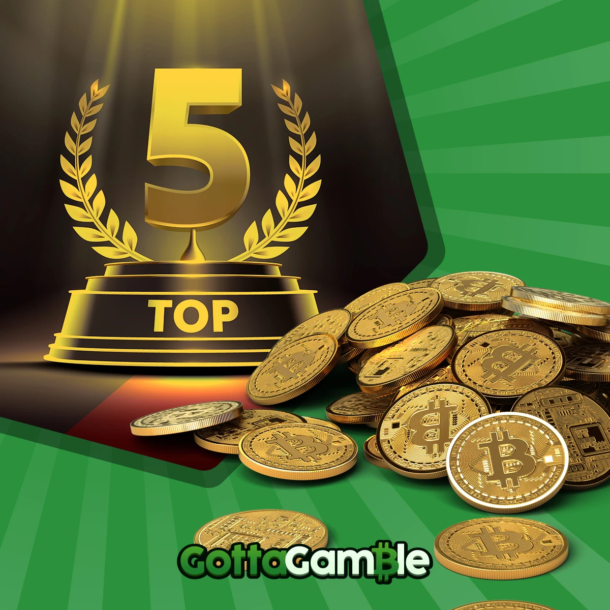 Top five award trophy and bitcoin coins