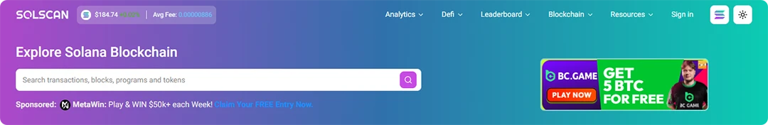 Solscan platform search transactions option
