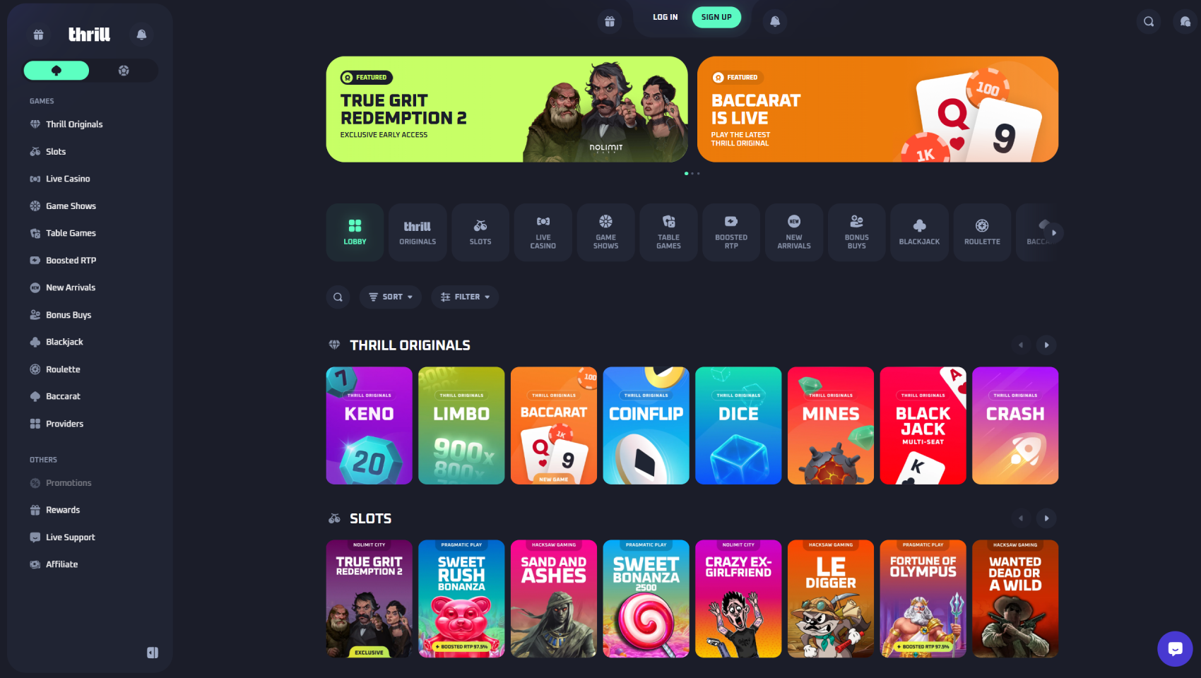 Thrill.com Casino Homepage